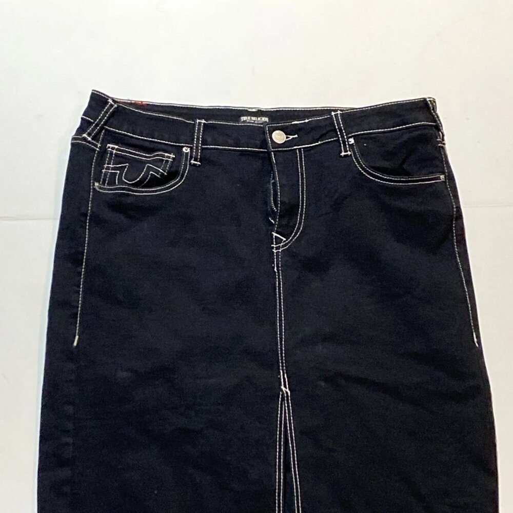 True Religion Womens Denim Black Rinse Maxi Skirt Size 31 Used